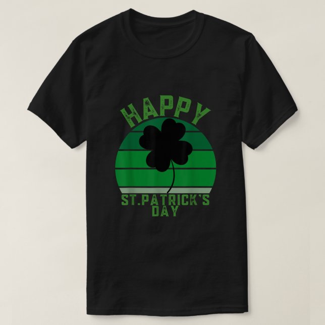Irish Retro Sunset Kleeblatt Happy St Patricks Day T-Shirt (Design vorne)