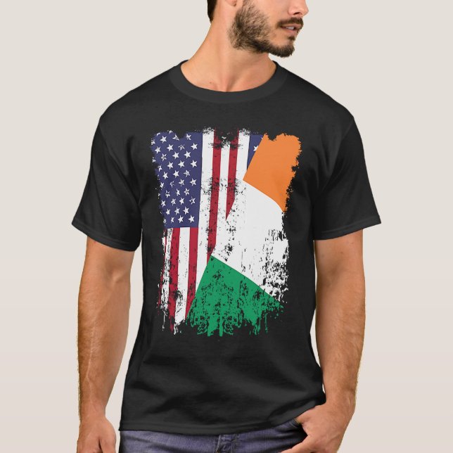 Irish Roots Half American Flag Ireland Flag T-Shirt (Vorderseite)