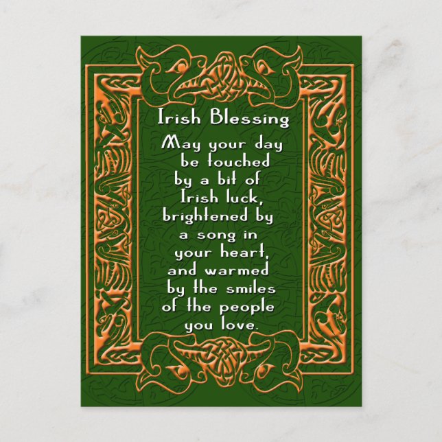 Irish Segen mit keltischem Schriftart und Hintergr Postkarte (Vorderseite)