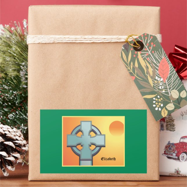 Irish Sessings Cross Personalisiert Rechteckiger Aufkleber (Feiertag)