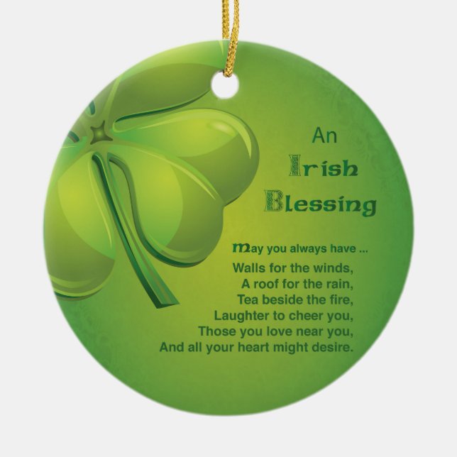Irish Sessings Green Kleeblatt, keltisch Keramik Ornament (Vorne)