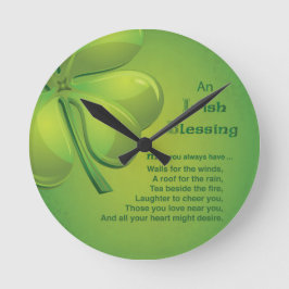 Irish Sessings Green Kleeblatt, keltisch Runde Wanduhr