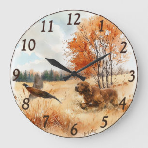 Irish Setter auf dem Feld – Fasanenjagd Elegant Große Wanduhr