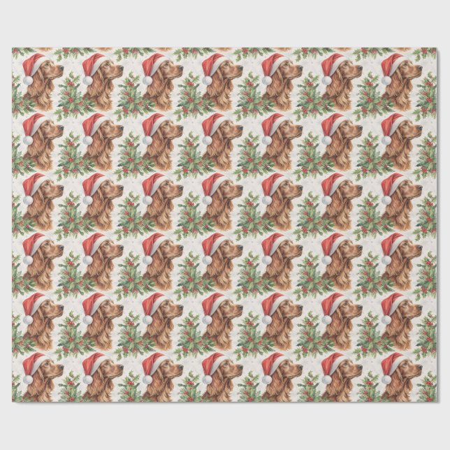Irish Setter Christmas Holly Watercolor Geschenkpapier (Flach)