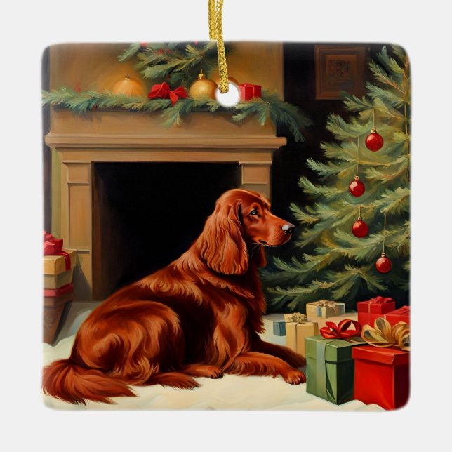 Irish Setter Christmas Keramikornament (Vorderseite)