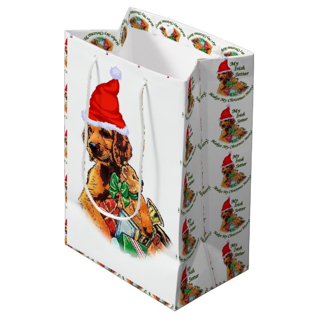 Irish Setter Christmas Mittlere Geschenktüte (Vorderseite Schrägansicht)