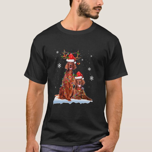Irish Setter Christmas Tree Lights Reindeer Santa  T-Shirt (Vorderseite)