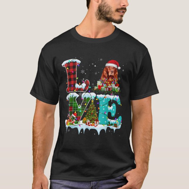 Irish Setter Christmas Tree Lights Santa Dog Xmas  T-Shirt (Vorderseite)