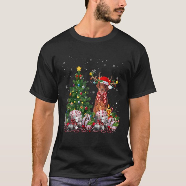 Irish Setter Dog Christmas Tree Lights Santa Pajam T-Shirt (Vorderseite)