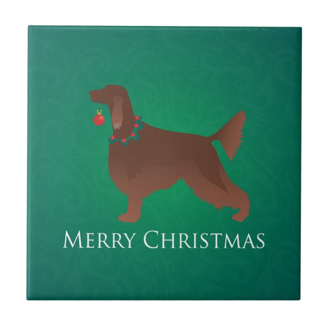 Irish Setter Dog Frohe Weihnachtsgestaltung Fliese (Vorderseite)