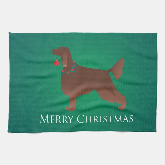 Irish Setter Dog Frohe Weihnachtsgestaltung Geschirrtuch (Horizontal)