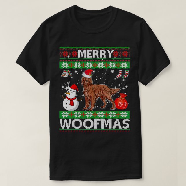 Irish Setter Dog Merry Woofmas Weihnachtskostüm T-Shirt (Design vorne)