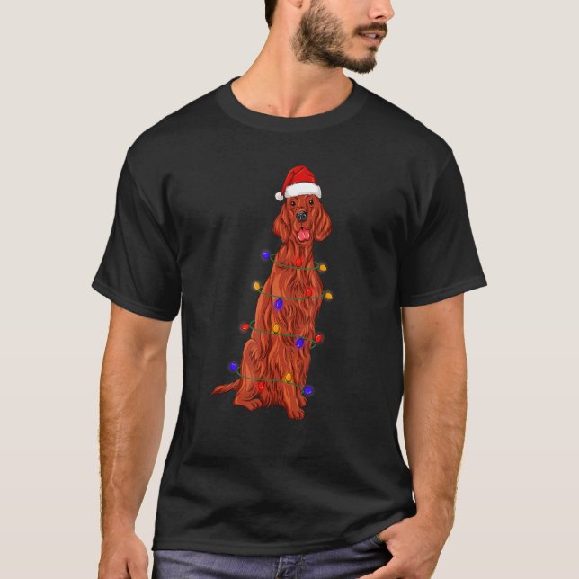 Irish Setter Dog mit Weihnachtshuttlern T-Shirt (Vorderseite)