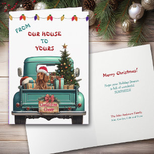 Irish Setter Dog Retro Farm Truck Weihnachtskarte Feiertagskarte