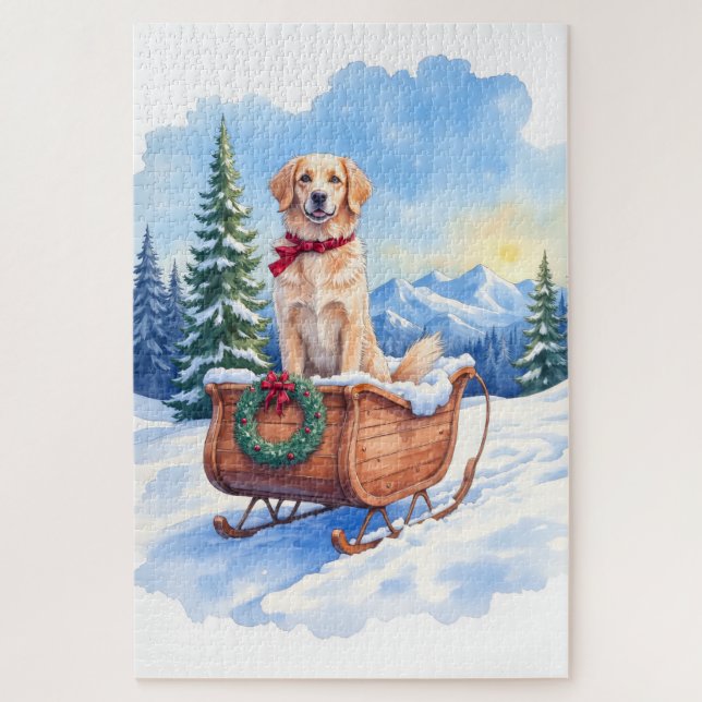 Irish Setter Enjoying Christmas Sleigh Ride Winter Puzzle (Vertikal)