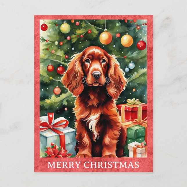 Irish Setter Frohe Weihnachten Niedlicher Welpenhu Postkarte (Vorderseite)