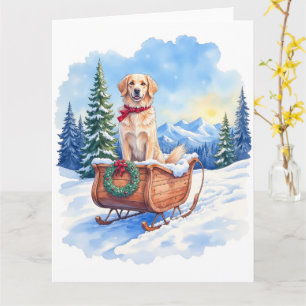 Irish Setter genießt Weihnachts-Schlittenfahrt im Karte