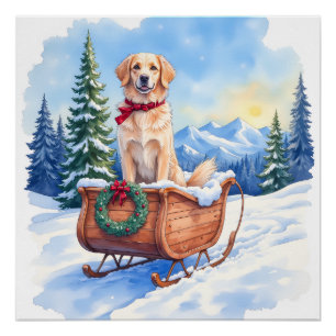 Irish Setter genießt Weihnachts-Schlittenfahrt im Poster