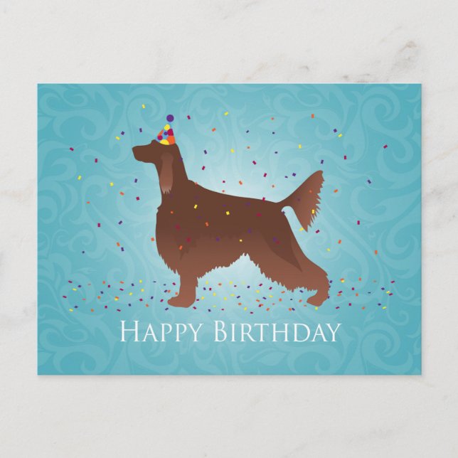 Irish Setter Happy Birthday Design Postkarte (Vorderseite)