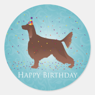Irish Setter Happy Birthday Design Runder Aufkleber