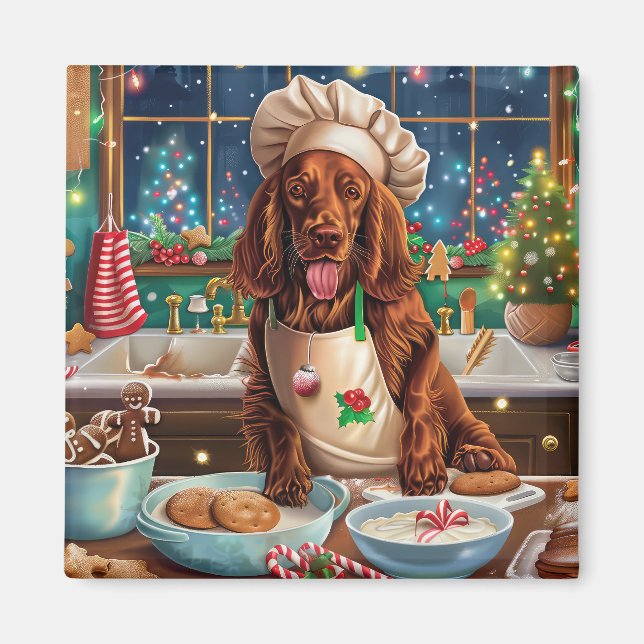 Irish Setter Holiday Baking: Festliche Weihnachten Magnet (Vorne)
