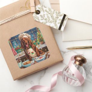Irish Setter Holiday Baking: Festliche Weihnachten Quadratischer Aufkleber