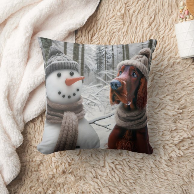 Irish Setter Hund mit einem Schneemann Kissen (Decke)
