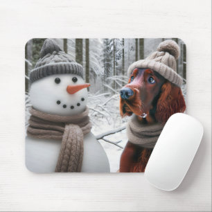 Irish Setter Hund mit einem Schneemann Mousepad