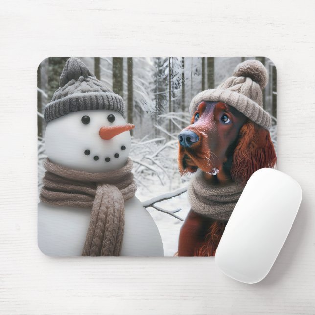 Irish Setter Hund mit einem Schneemann Mousepad (Mit Mouse)