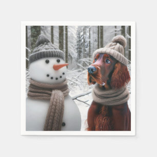 Irish Setter Hund mit einem Schneemann Serviette