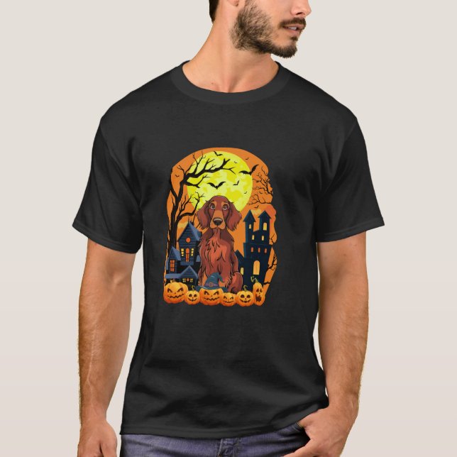 Irish Setter Hund mit Pumpkins Funny Beängstigend  T-Shirt (Vorderseite)