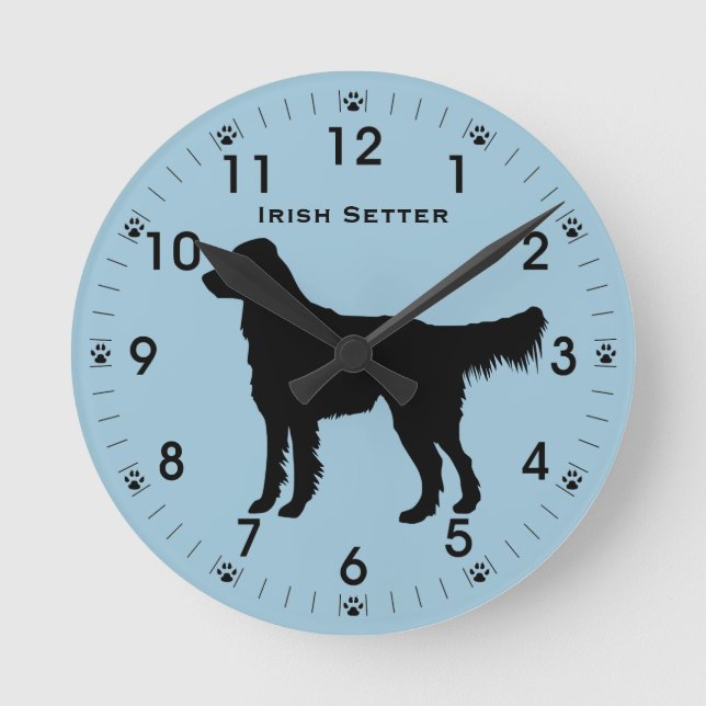 Irish Setter Hund Silhouette Personalisiert Runde Wanduhr (Vorderseite)
