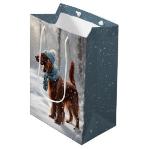 Irish Setter in Snowy Forest Mittlere Geschenktüte
