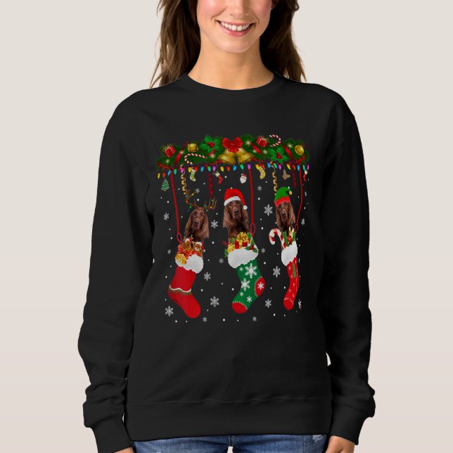Irish Setter in Sock Xmas Rentier Santa Elf Hund Sweatshirt (Vorderseite)