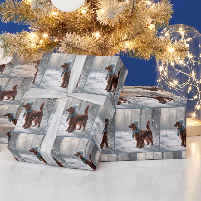 Irish Setter in Winterwald Geschenkpapier (Feiertage)
