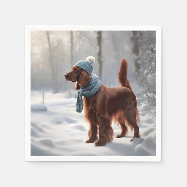 Irish Setter in Winterwald Serviette (Vorderseite)