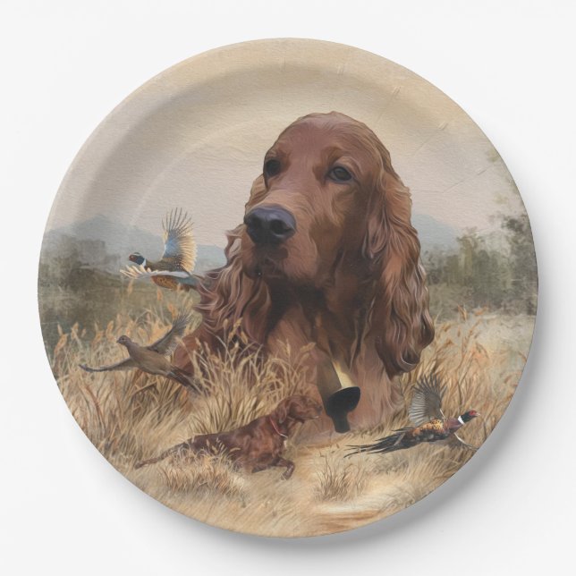 Irish Setter Jagd Fasant, Art Pappteller (Vorderseite)