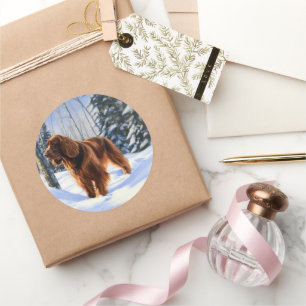 Irish Setter Lass es schneien Weihnachten Runder Aufkleber