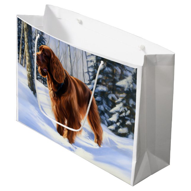 Irish Setter Let It Snow Weihnachten Große Geschenktüte (Vorderseite Schrägansicht)