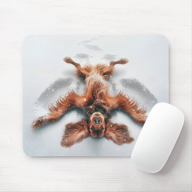 Irish Setter Making a Snow Angel Mousepad (Mit Mouse)
