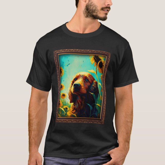 Irish Setter Malerei Sonnenblumen Blume Mama Fraue T-Shirt (Vorderseite)