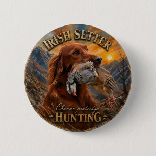 Irish Setter mit Chukar Rebhuhn ,Art Button