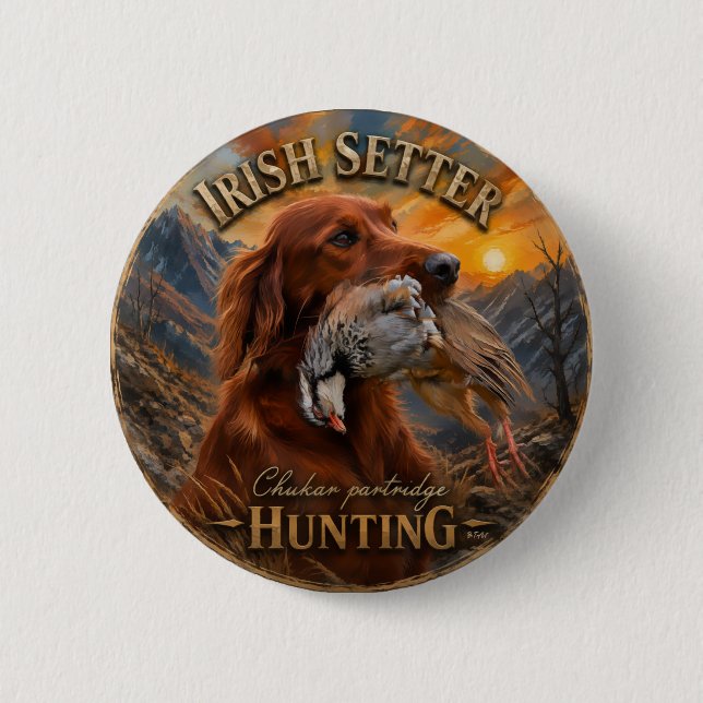 Irish Setter mit Chukar Rebhuhn ,Art  Button (Vorderseite)