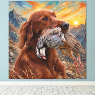 Irish Setter mit Chukar Rebhuhn ,Art  Leinwanddruck