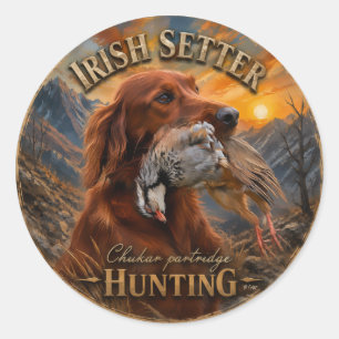Irish Setter mit Chukar Rebhuhn ,Art Runder Aufkleber