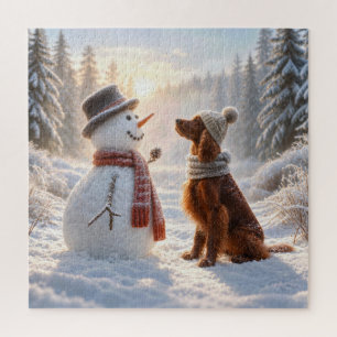 Irish Setter mit einem Schneemann Puzzle
