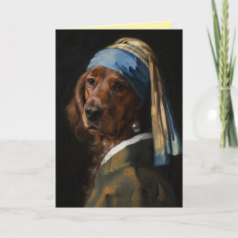 Irish Setter mit einer Perlenohrring-Grußkarte Karte