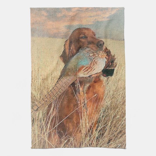 Irish Setter mit Fasan Geschirrtuch (Vertikal)