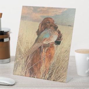 Irish Setter mit Fasan  Sockelschild