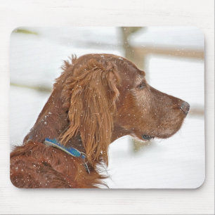 Irish Setter mit Schneeflocken Mousepad